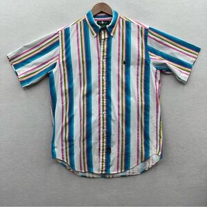 Hunt Club Men’s Medium Bold Striped Button Shirt Short Sleeve Cotton